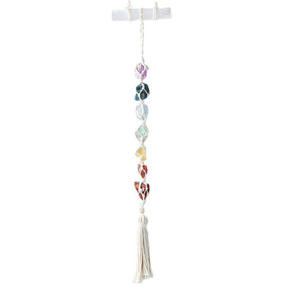 Natural Crystal Seven Color Gemstone Gypsum Rod DIY Wearing Mesh Bag Hanging Decoration Yellow Purple Crystal Car Hanging