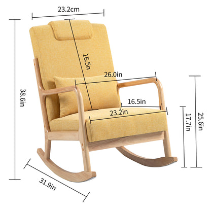 Rocking Chair Upholstered Fabric Rocking Armchair Indoor with High Backrest Glider Chairs and Lumbar Pillow for Living Room