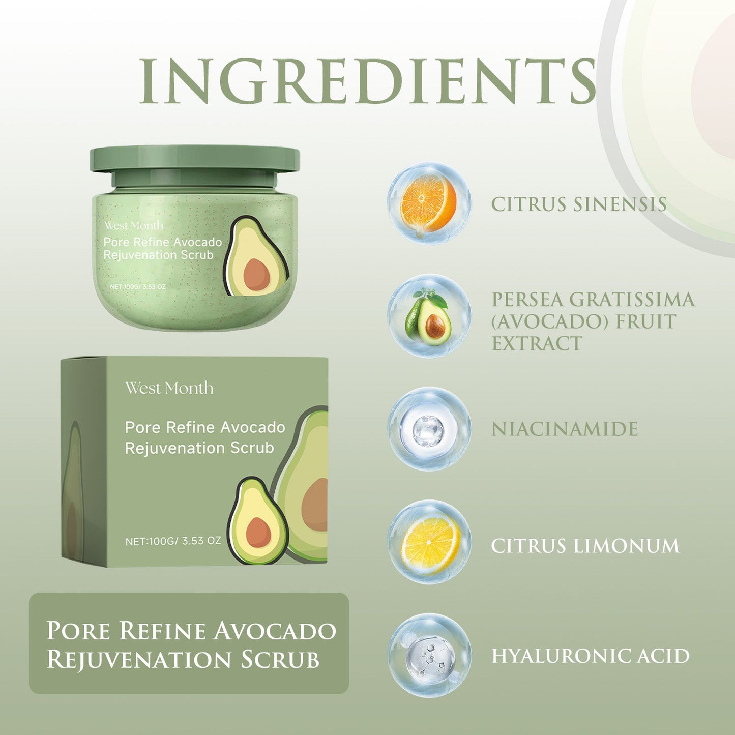 Avocado Ice Cream Scrub, Moisturizing, Hydrating, Cleansing And Exfoliating Body Scrub