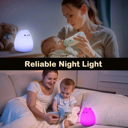 Touch Night Light Colorful Cat Silicone Animal Light Led Cartoon Lamp Bedroom Decoration Lights Bedside Lighting