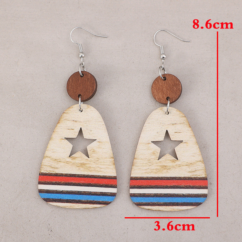 Cutout Star & Stripes Wooden Dangle Earrings