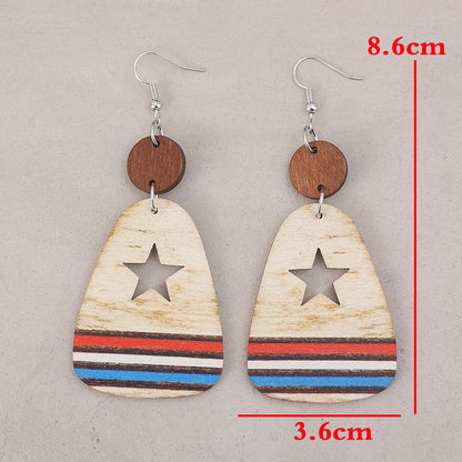 Cutout Star & Stripes Wooden Dangle Earrings