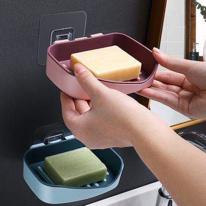 Contrast Color Drain Soap Box Double-Layer Storage Soap Box Bathroom Rack Strong Non-Marking Paste Soap Box