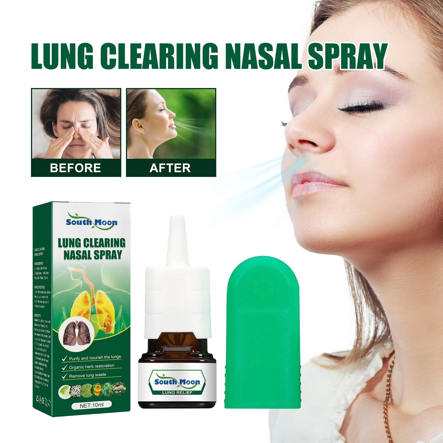 Lung Clearing Nasal Spray, Relieve Nasal Congestion, Runny Nose And Nasal Discomfort Cleansing Stop Snoring Spray