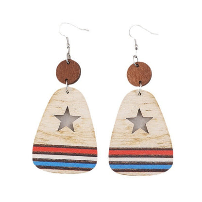 Cutout Star & Stripes Wooden Dangle Earrings