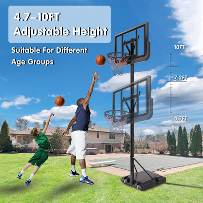 Basketball Hoop Basketball System 4.76-10ft Height Adjustable with 4 Basketball, Net Pocket, Inflator Set