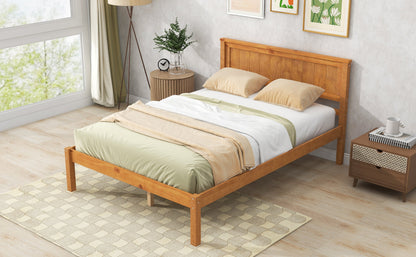 Platform Bed Frame with Headboard, Wood Slat Support No Box Spring Needed Full  Oak