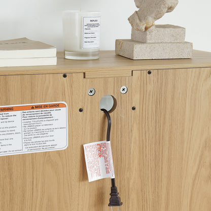 Light colored glass cabinet with adjustable glass frame, including cabinet light bulbs OAK with 2 doors and 1 drawer