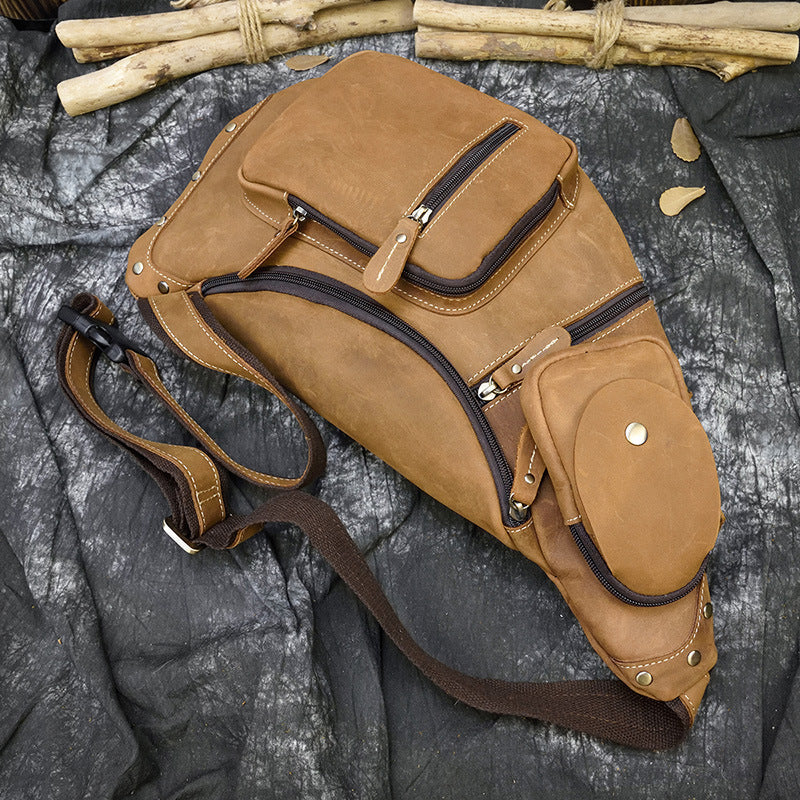 Retro Crazy Horseskin Men's Chest Bag
