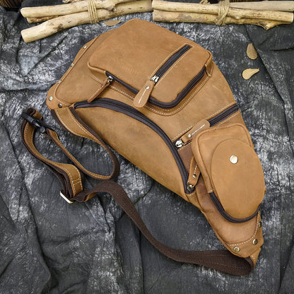 Retro Crazy Horseskin Men's Chest Bag