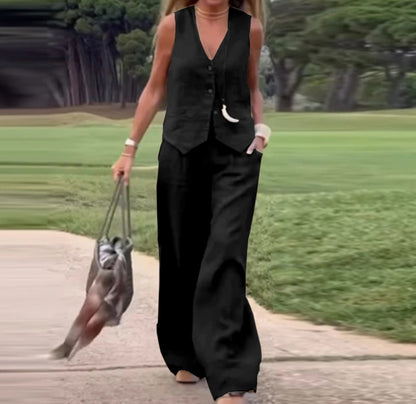 Women's Casual Solid Color Vest Trousers Suit