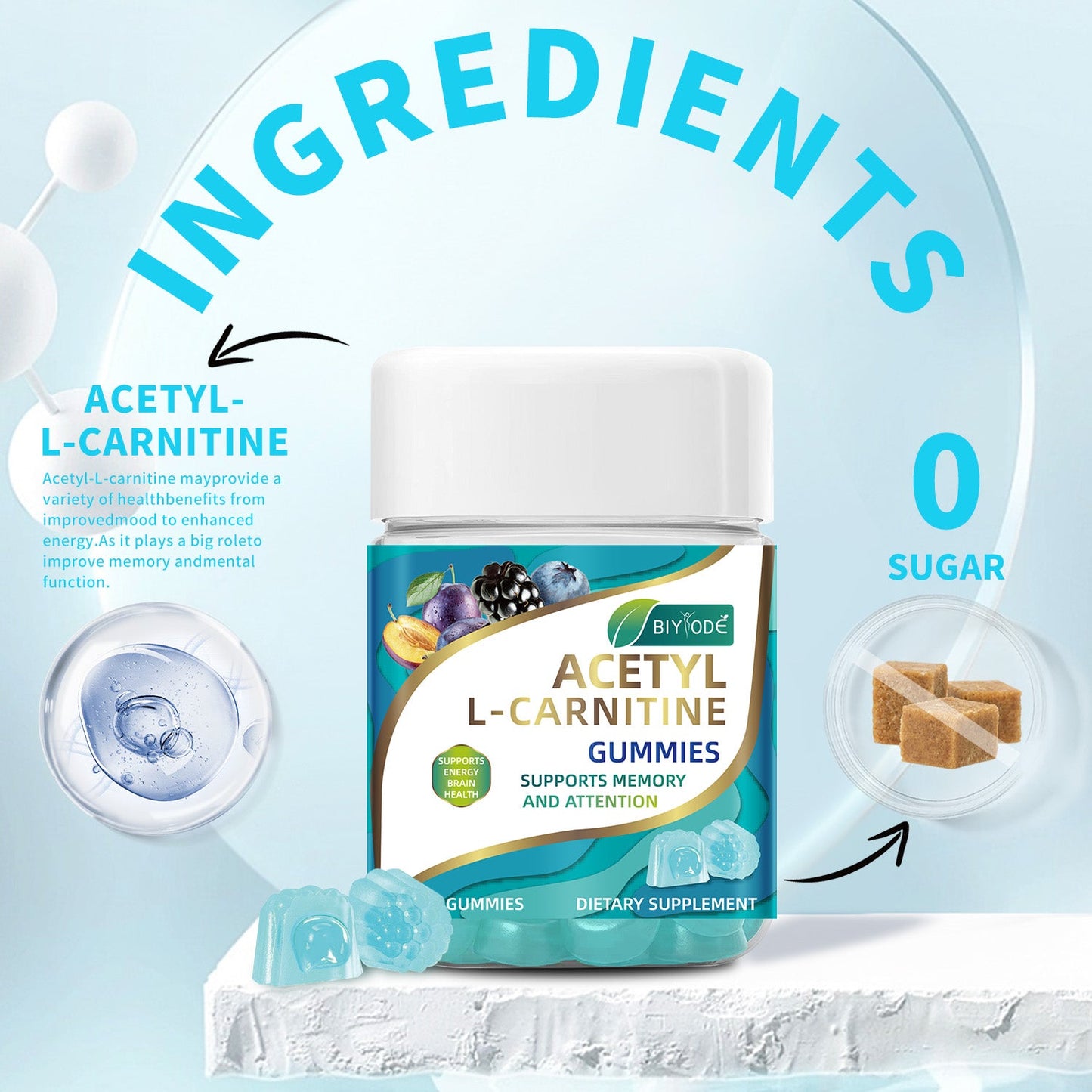 Biyode Wholesale Acetyl L-Carnitine Gummiegel Gummies Natural Daily Brain Wellness Supplement
