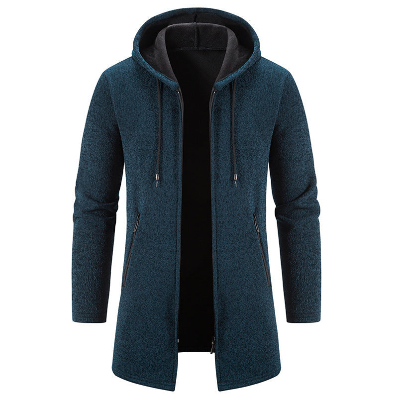 Autumn And Winter Fleece-lined Thickening Trendy Solid Color Men's Cardigan