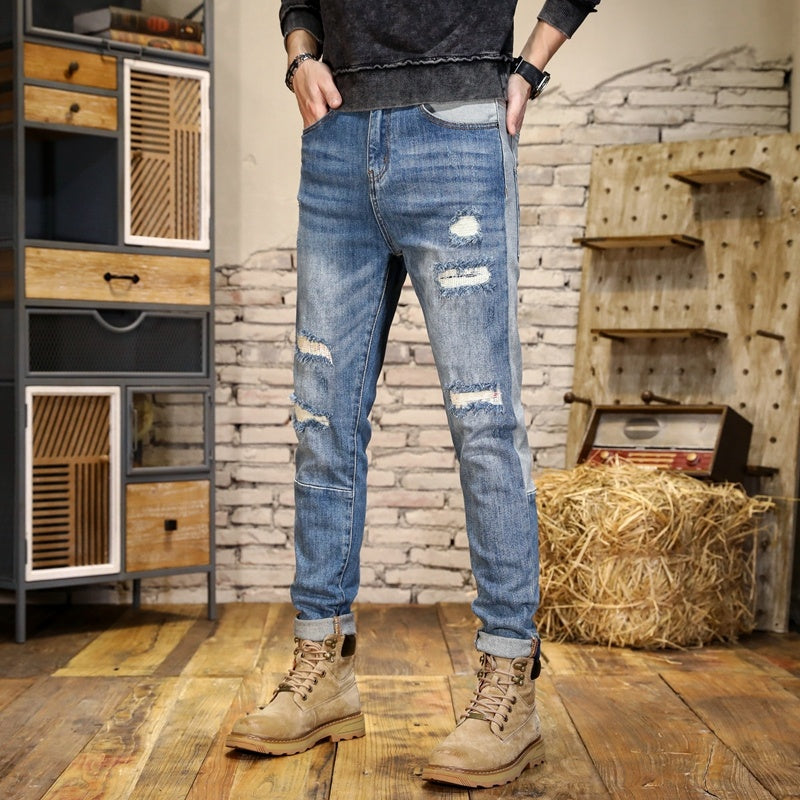 Men's Hole Patch Contrast Slim Fit Jeans