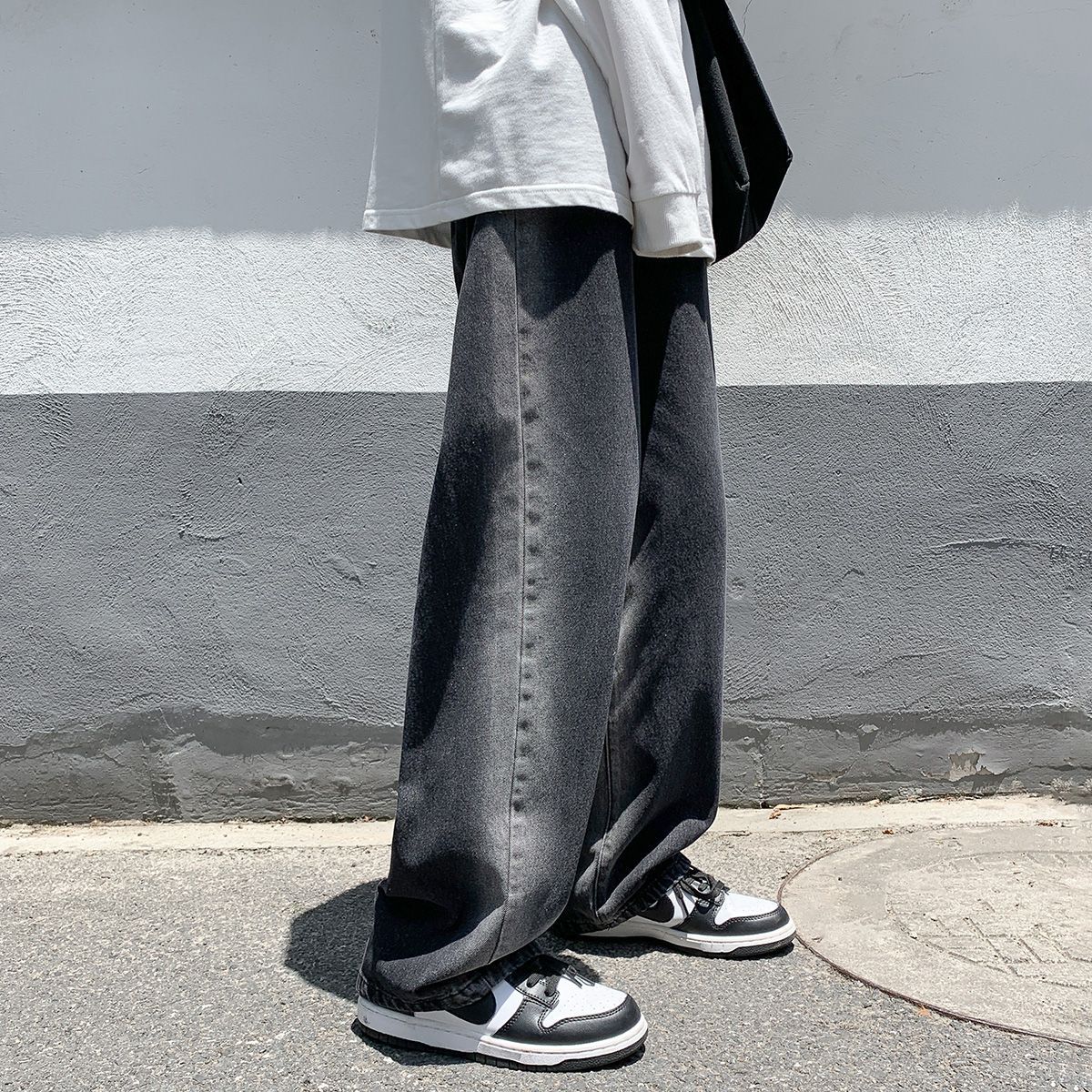 High-end Wide Leg Slimming Motorcycle Stitching Jeans