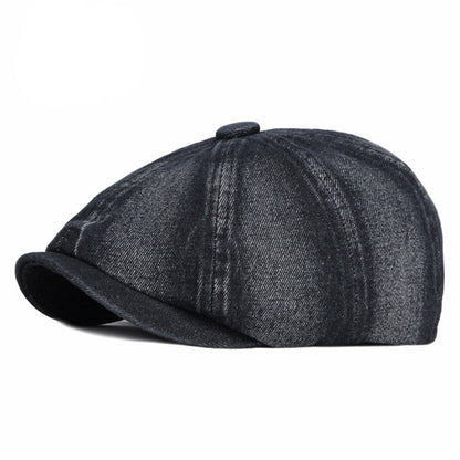 Spring Autumn Washed Denim Octagonal Beret