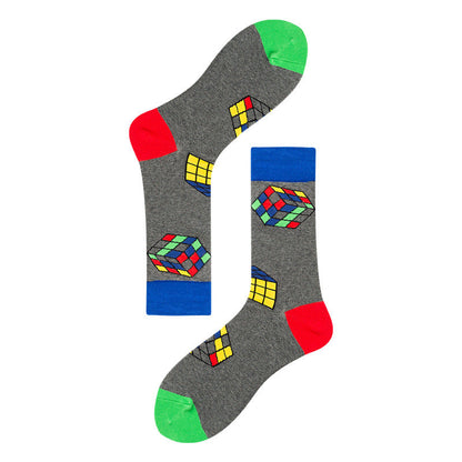 Men's Mid-calf Colorful Guitar Cat Face Cotton Socks