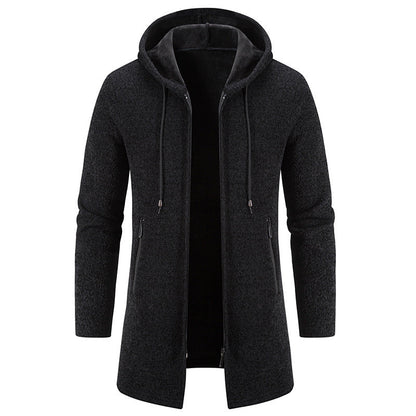 Autumn And Winter Fleece-lined Thickening Trendy Solid Color Men's Cardigan