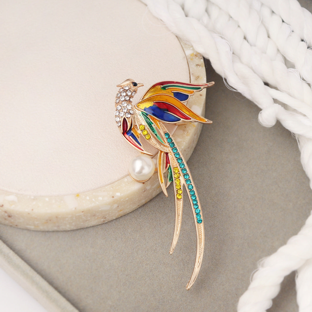 Hummingbird Phoenix Peacock Oil Drip Brooch