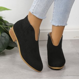 V Cut Chelsea Women's Chunky Heel Pointed Ankle Boots