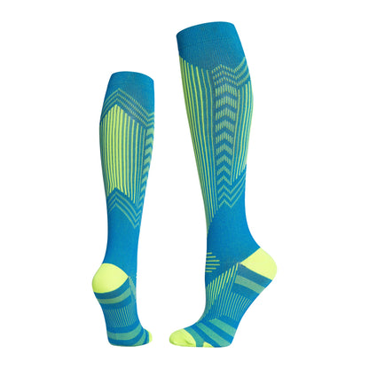 Professional sports pressure socks, running jump rope high leg socks, reflective striped cycling compression socks at night