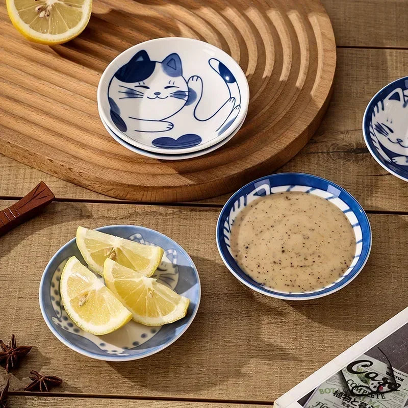 Cat dish cartoon ceramic dish household dining table dipping dish soy sauce dish hot pot seasoning dish