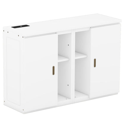 Full Size Murphy Bed with Shelves, Cabinets and USB Ports,White