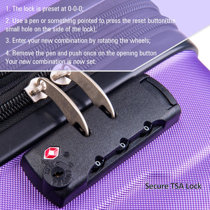 Expanable Spinner Wheel 2 Piece Luggage Set ABS Lightweight Suitcase with TSA Lock 20inch+28inch Purple + Plastic