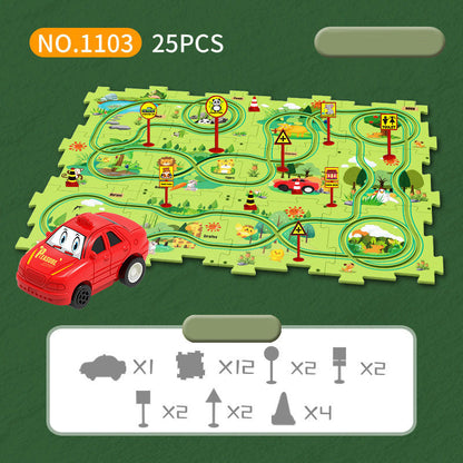 DIY assembly of children's puzzle track car with various scenarios city map construction electric puzzle track car