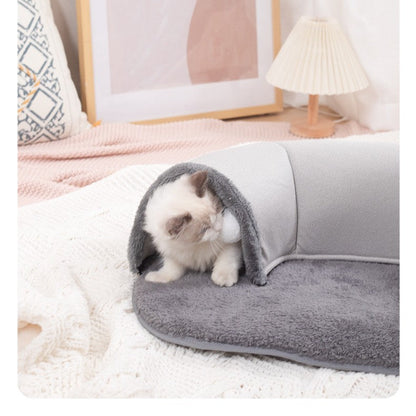 Cat Tunnel With Soft Plush Attached Mat And Hanging Ball