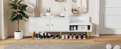 Modern Shoe Storage Bench with Hidden Storage and Upholstered Cushions for Bedside, Living Room and Entryway (White)