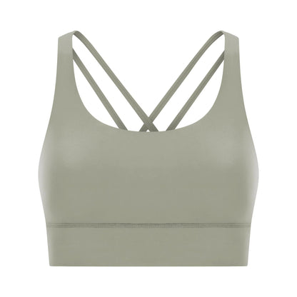 Cross back yoga bra brushed bare high-strength shock-absorbing gathering sports vest for women