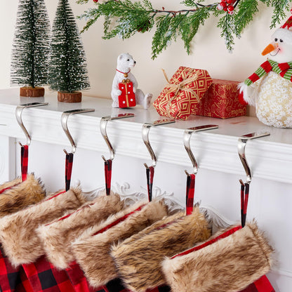 Minetom Christmas Stocking Holders Set of 6 Metal Mantle Hooks Silver