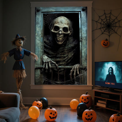 rookea Halloween Funny Skeleton Curtain Banner Spooky Window Decor Polyester