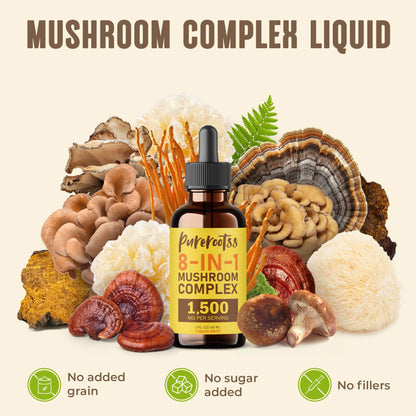 BestBy04/27 PureRootss Mushroom Complex Liquid Drop 1500MG 2 Fl Oz Pack 2