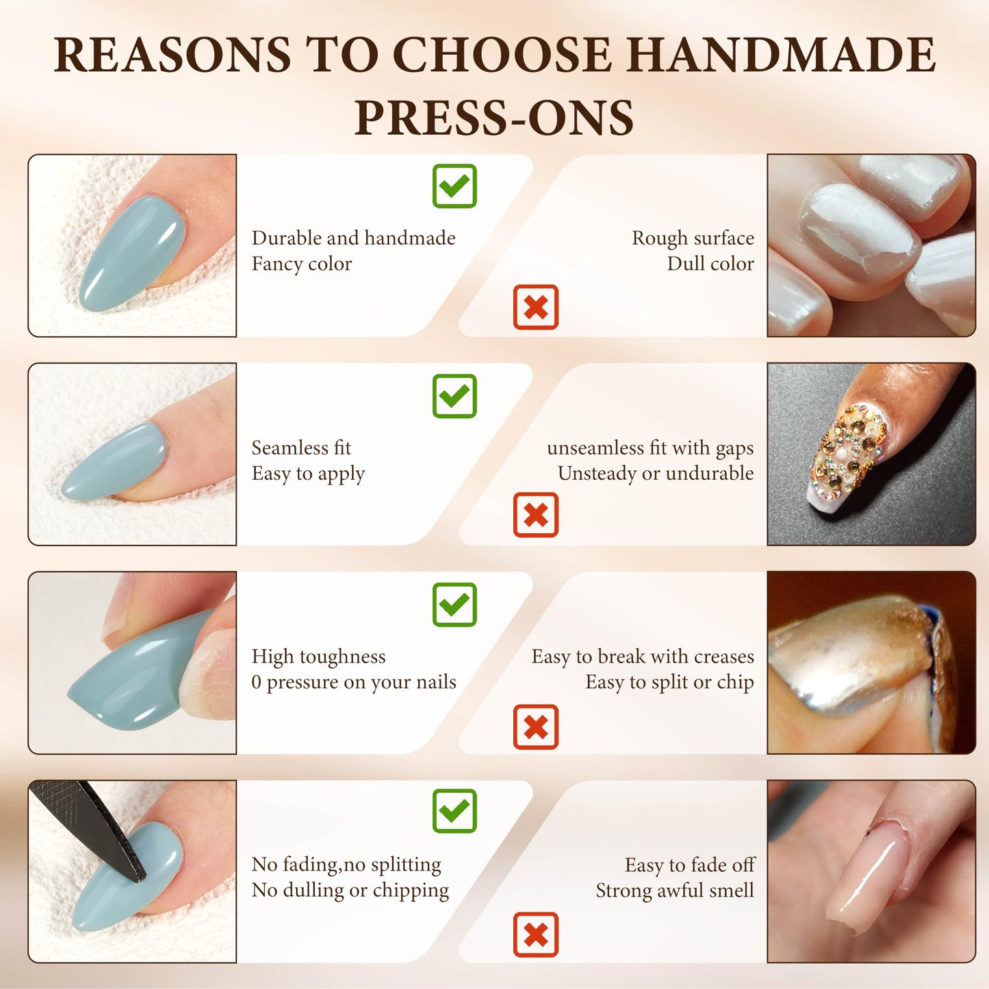 KBS Designer Handmade Press On Nails Blue Short French Tip Almond 16 Sizes Kit