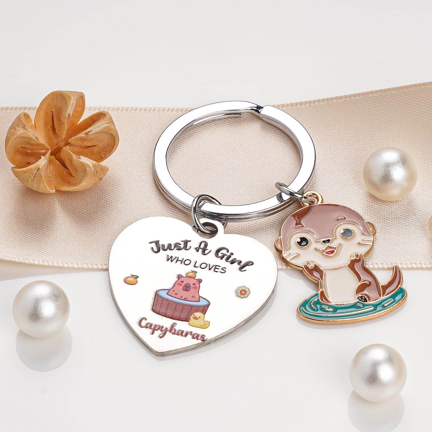 GiftoBi Capybara Animal Keychain Stainless Steel 3x3cm Silver B Unisex