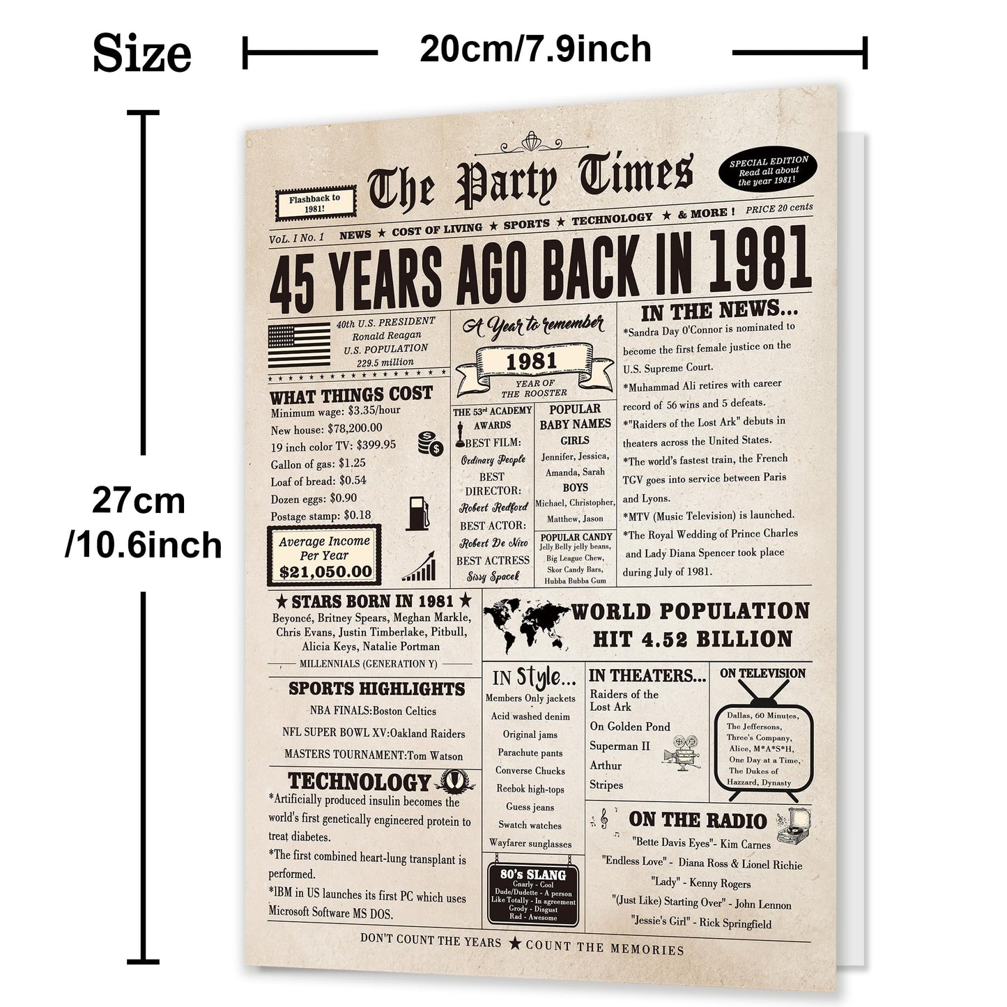 Ziwenhu Jumbo 45th Birthday Card Gift for Women Men Color zw-349