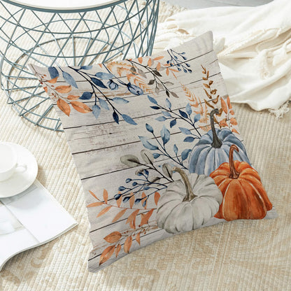 Yxuiyal Fall Pillow Covers 18x18 Set of 2 Blue Orange Pumpkin Leaves