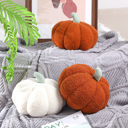 Queekay 2 Pc Pumpkin Plush Pillow 11x9.5in Brown Fall Thanksgiving Decor
