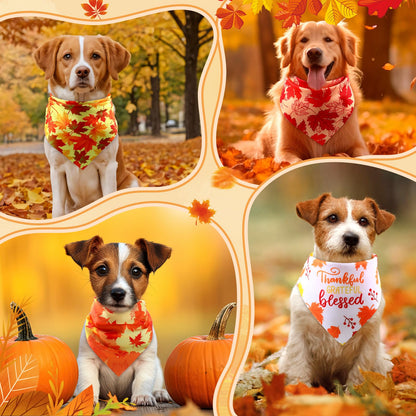 Preboun 100Pcs Fall Thanksgiving Dog Bandanas Pumpkin Maple Leaves Yellow Orange