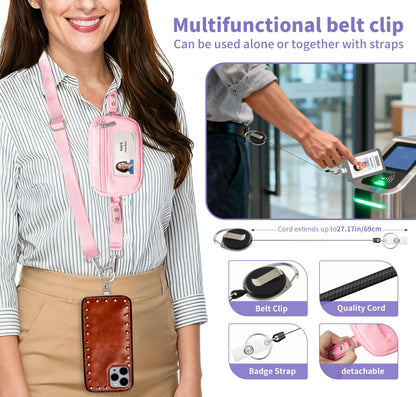 Gowjaw Pink Crossbody Lanyard Teacher Phone Strap with ID Window Keyring
