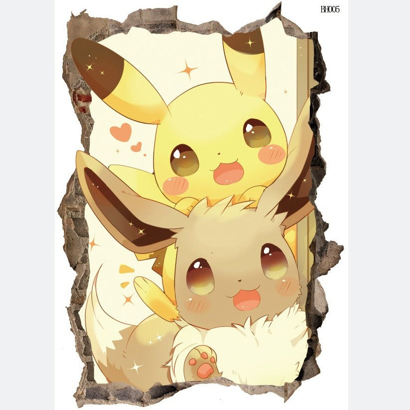 New 3D Pikachu Wall Sticker Pok é mon Wallpaper Self adhesive Cartoon Graffiti Anime Poster Children's Room PVC
