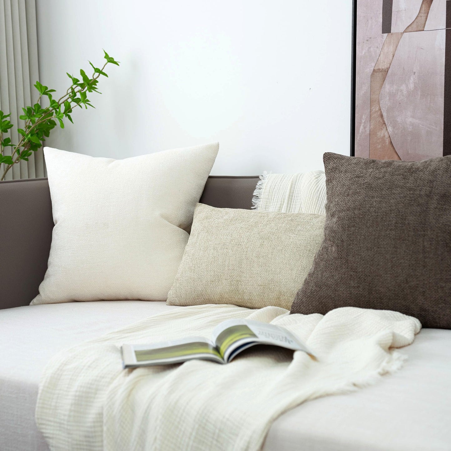 Cozoomy Chenille Linen Throw Pillow Covers 12x20 Inch Rustic Bronze Set of 2