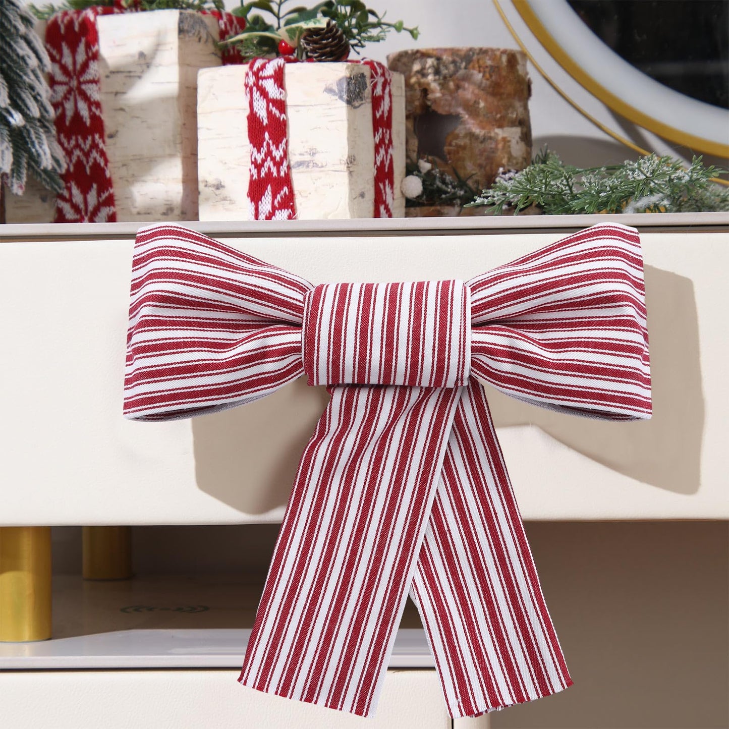 Hungdao Christmas Kitchen Towels 2 Pc Red White Stripes Decorative Bows