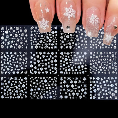 12 Sheets Snowflake Nail Art Stickers 3D Self Adhesive Winter Nail Decals
