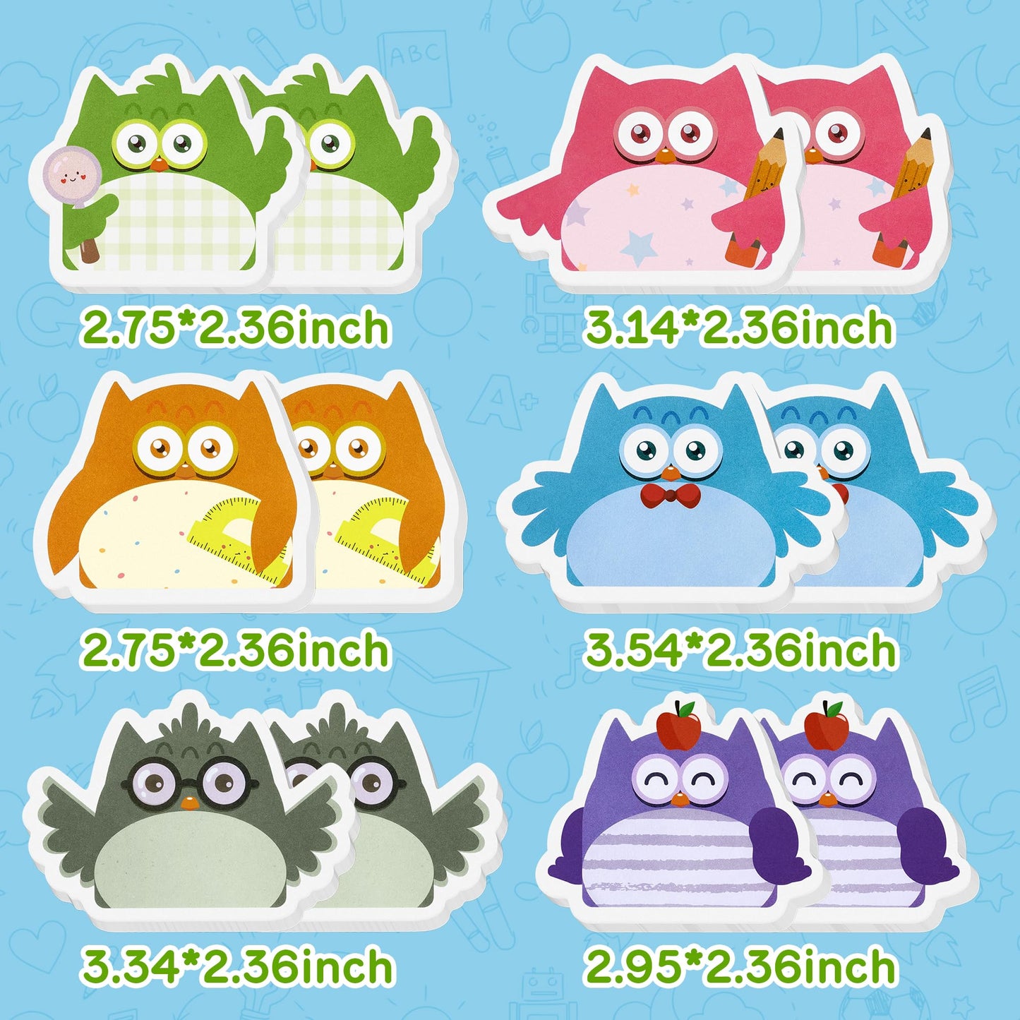HoiSumma 12 Pcs Owl Sticky Notes Self-Adhesive Memo Pads 360 Sheets