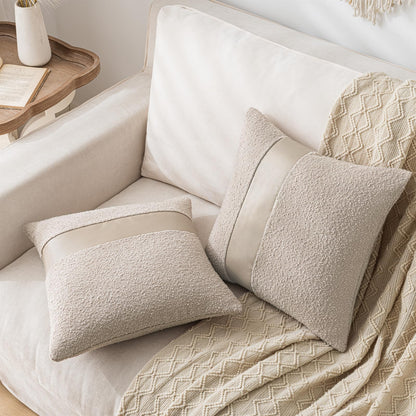 Laolitou 2 Pack Boucle Pillow Covers 18x18 Inch Faux Leather Oatmeal