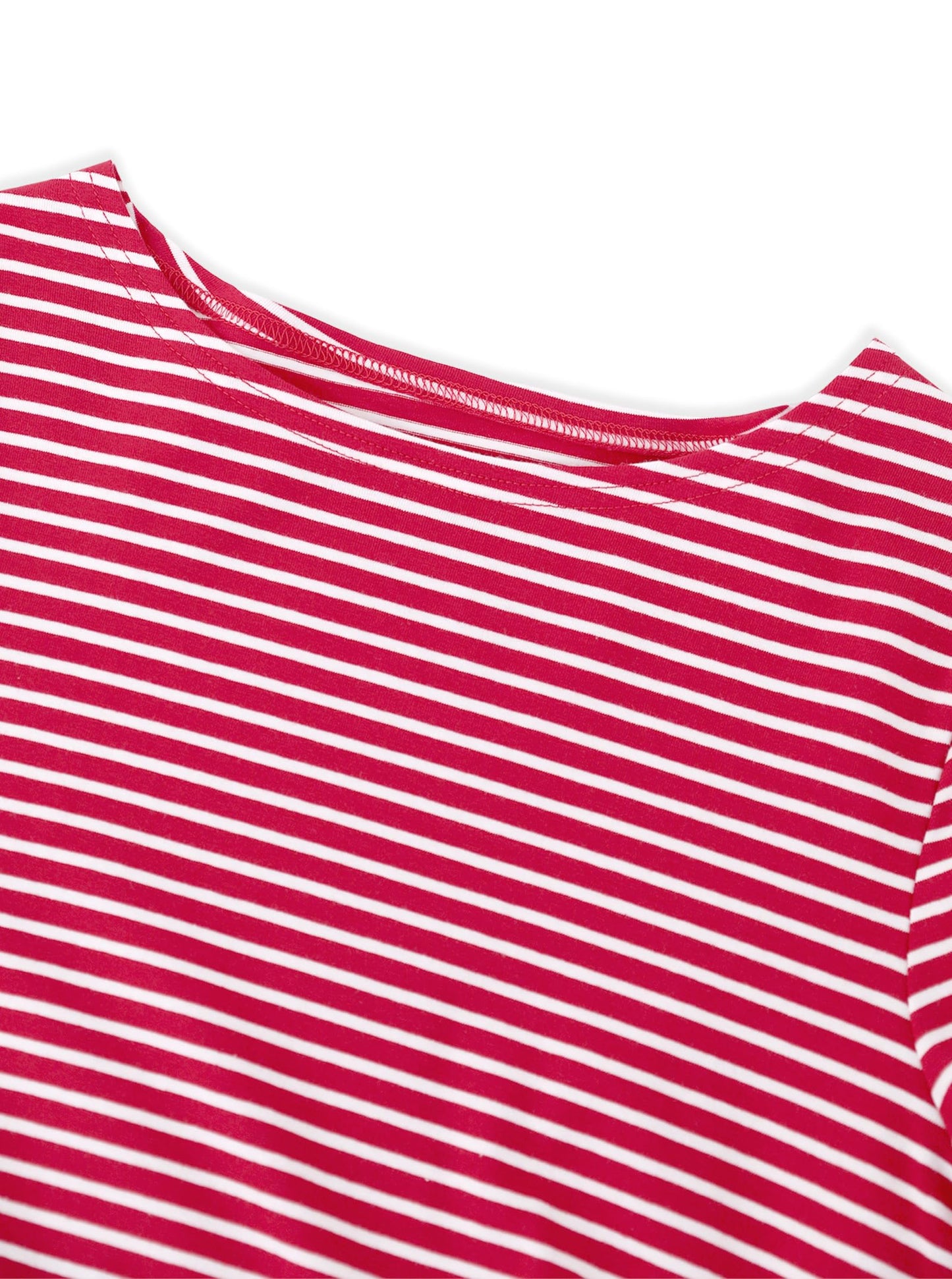 LilyCoco Womens Striped Long Sleeve Boat Neck Shirt Red Size M
