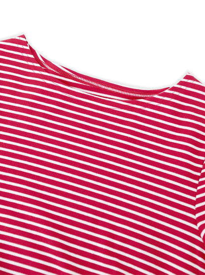 LilyCoco Womens Striped Long Sleeve Boat Neck Shirt Red Size M